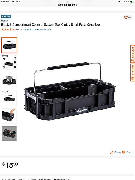 Husky Black 5-Compartment Connect System Tool Caddy Small Parts