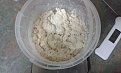Shaggy mess ready for autolyse. Water temp measured..